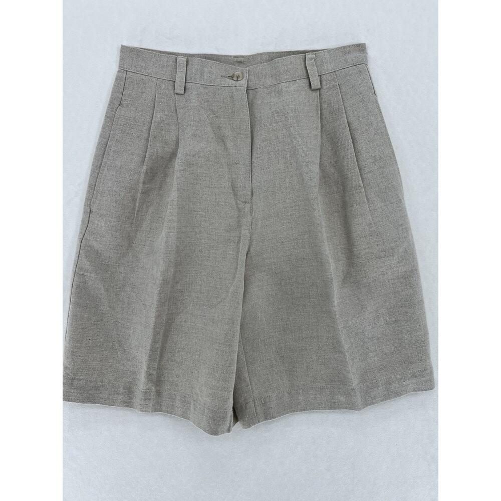 Vintage Liz Claiborne Lizsport Linen Blend Bermuda Shorts Womens 4 Beige Pleated